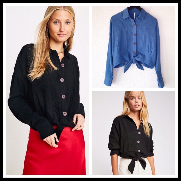 FREE PEOPLE BOHO BUTTON DOWN SHIRT CROP TOP A3C - Picture 7 of 16